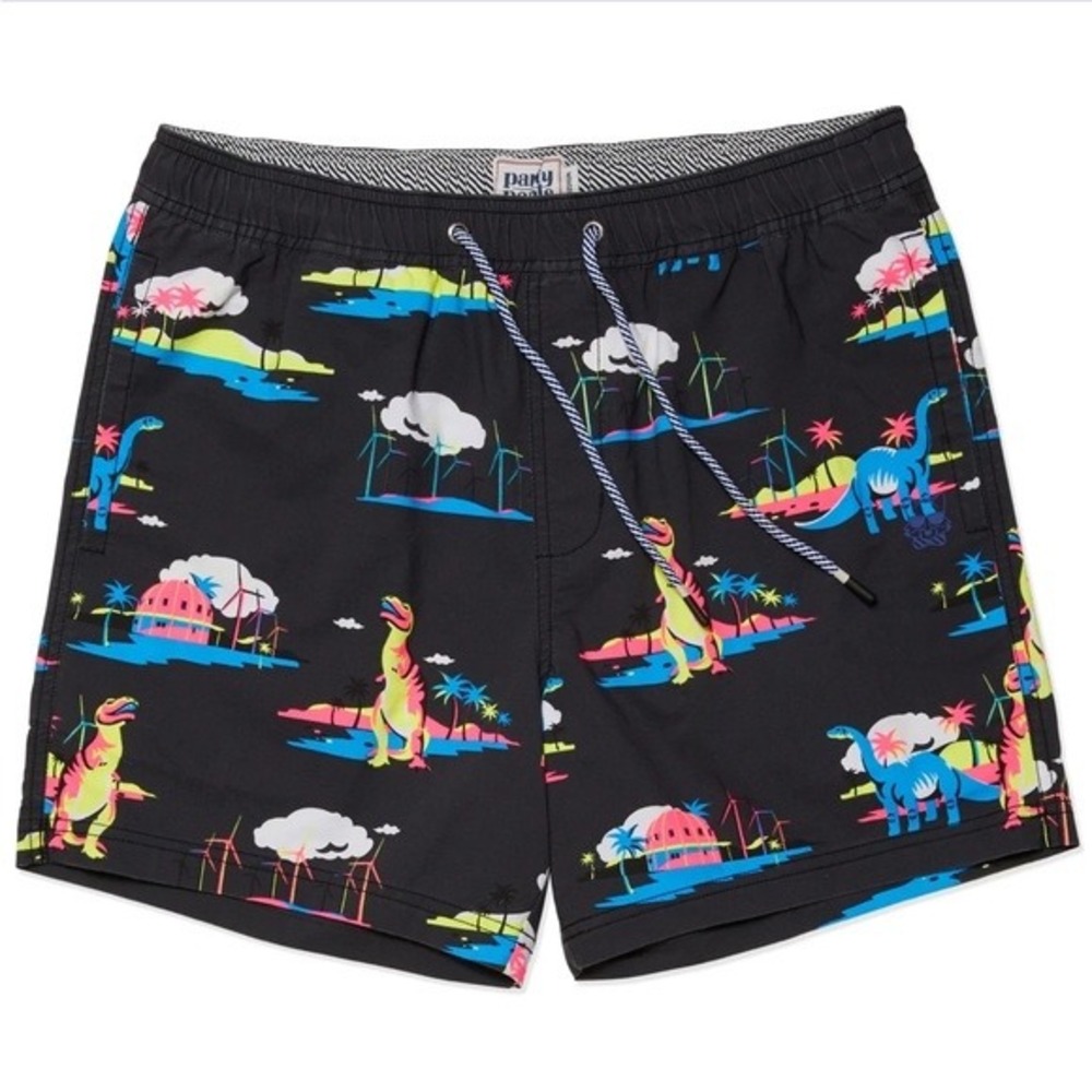 Party Pants Palm Spring Short Swim Shorts Black Dinosaur Print Size XL Beach